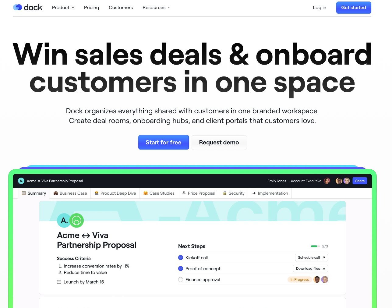 Dock website landing page screenshot
